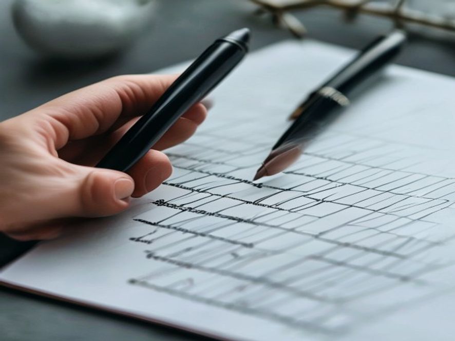 Notebog med handskrevne noter og checkmarks