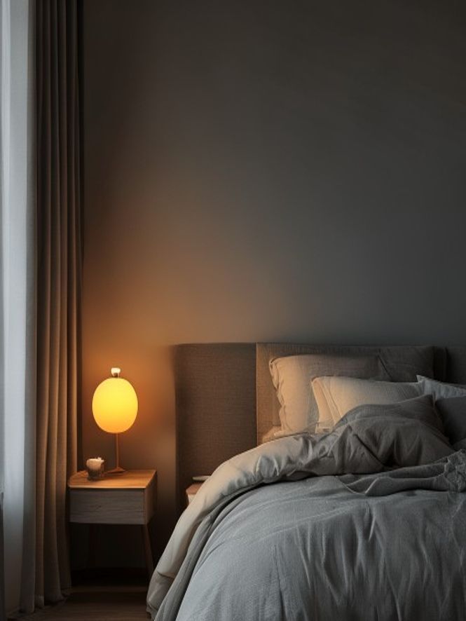 En rolig stue med blidt lys fra en bordlampe